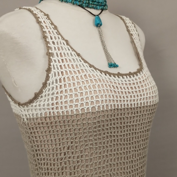 Cotton Crochet Dress Neutral Sleeveless Mod & Sexy - Picture 2 of 10